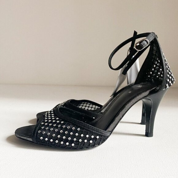 Zara Into the Night Black Mesh Rhinestone Open Toe Sexy Heels 36 NWT - Picture 5 of 8